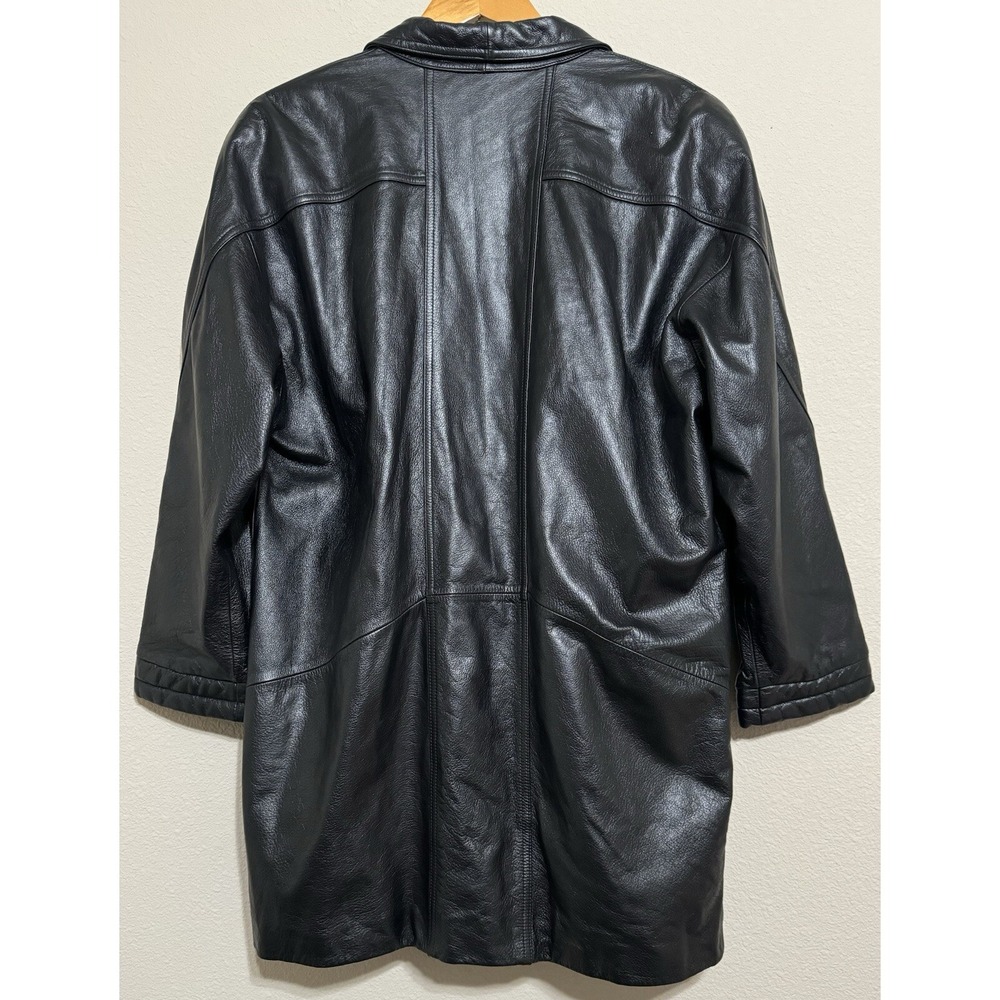 Vintage‎ Fitz-Wright Womens Leather Coat Large Black Mid-Length Heavy EUC - Picture 2 of 8